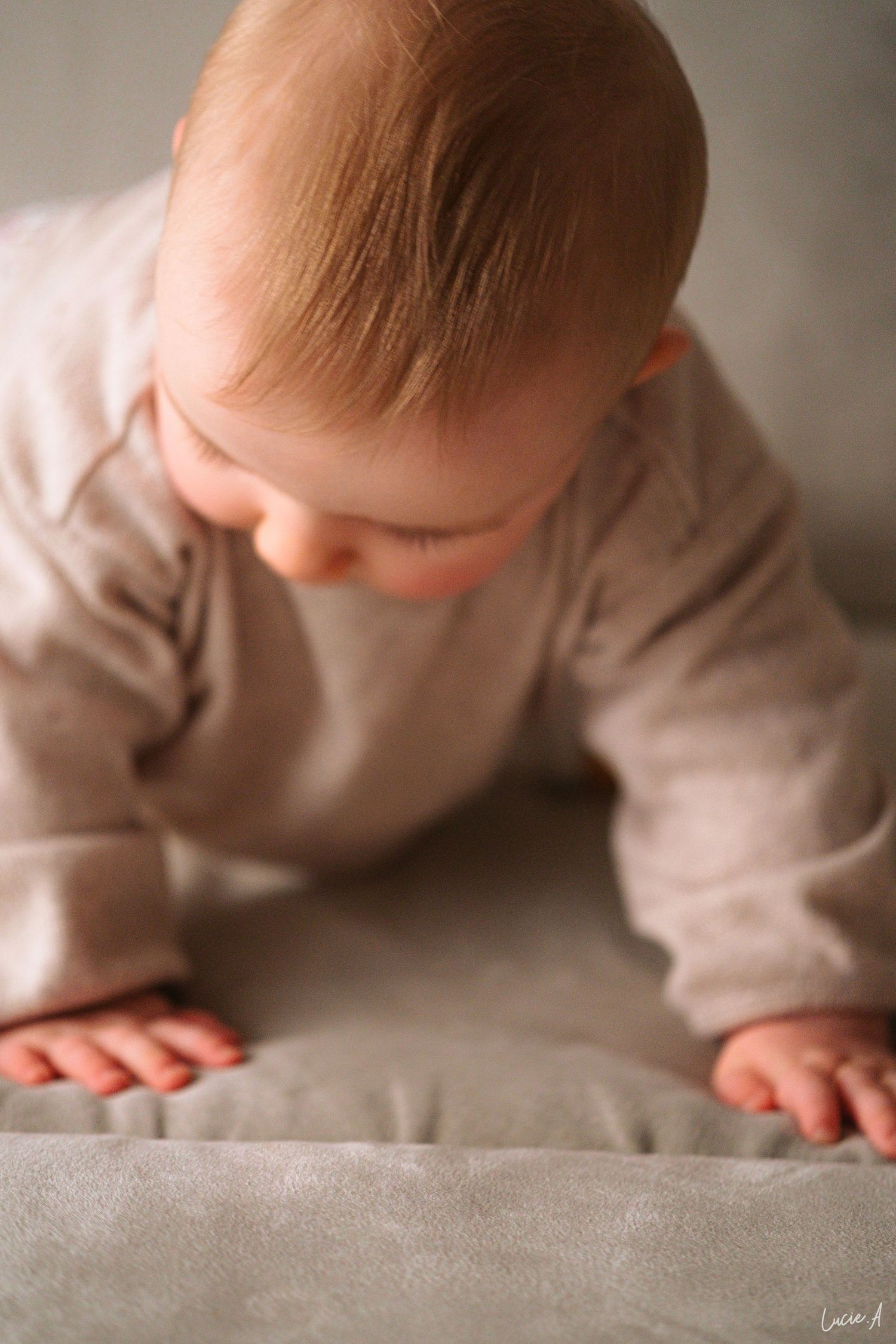 un bébé en plan rapproché faisant du quattre pattes