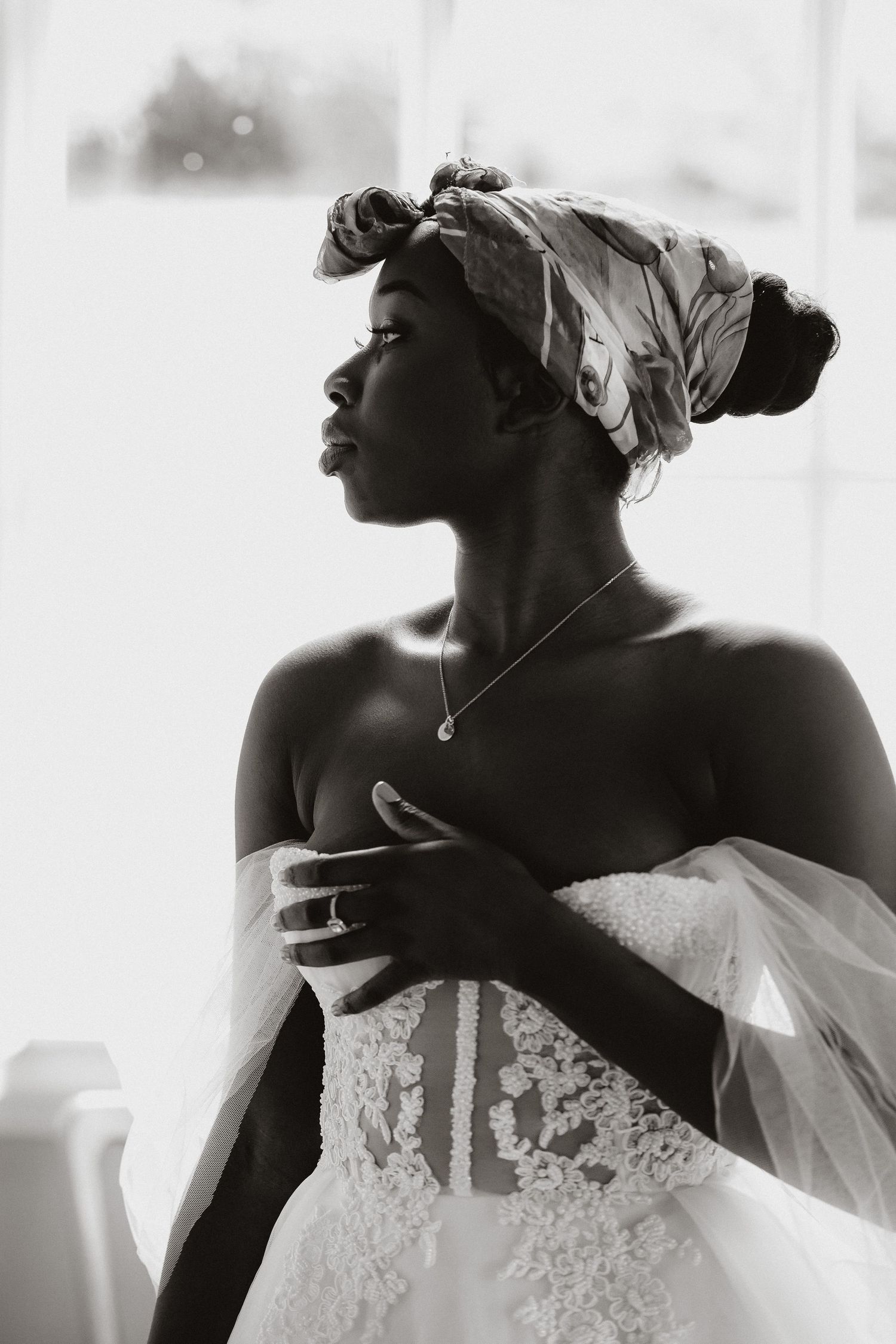 Artistic black and white bridal portraits showing intimate romantic moments.