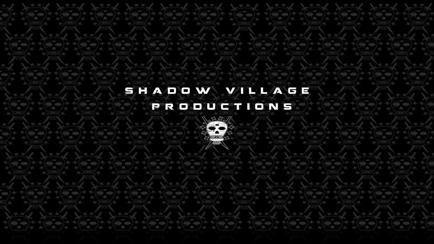 Dark textured background with white text reading 'Shadow Village Productions' and a small skull logo design.