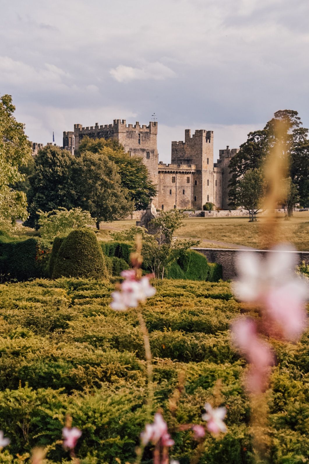 Raby Castle gardens with the castle in the background