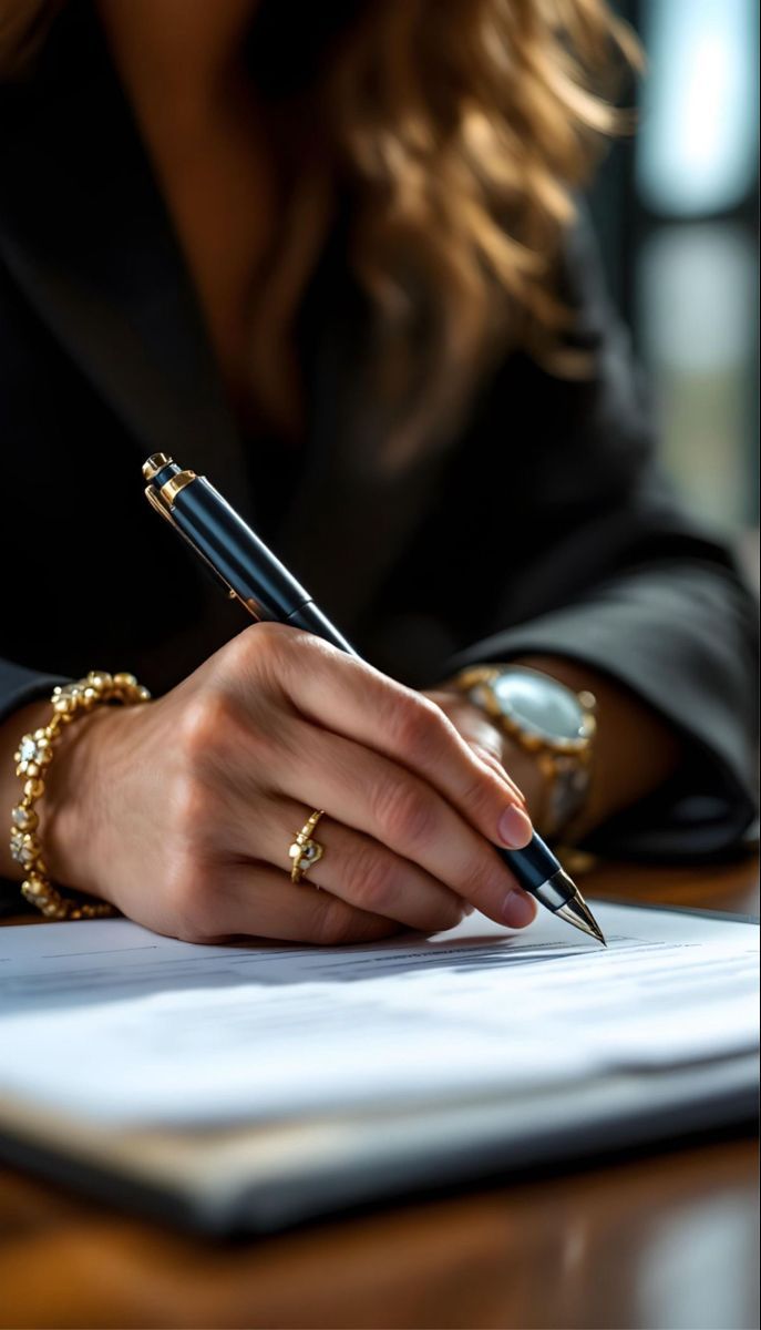 Mano firmando documentos durante la revisión y formalización de asuntos legales en Tijuana.