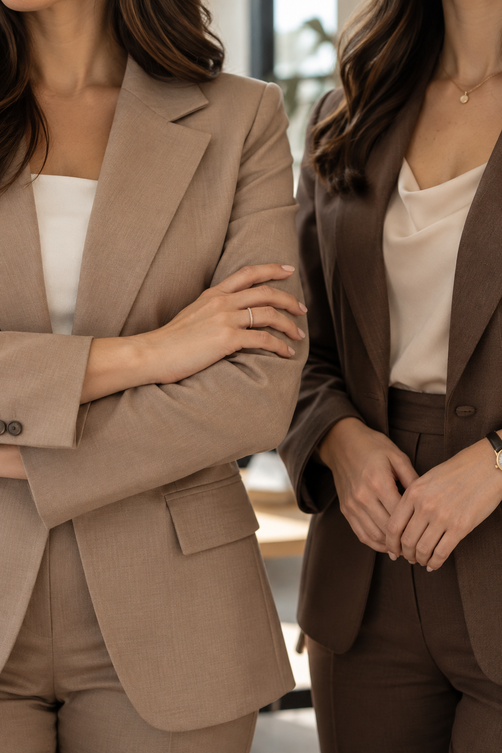 Profesionales con vestimenta ejecutiva, imagen corporativa que transmite formalidad y confianza en los servicios legales.