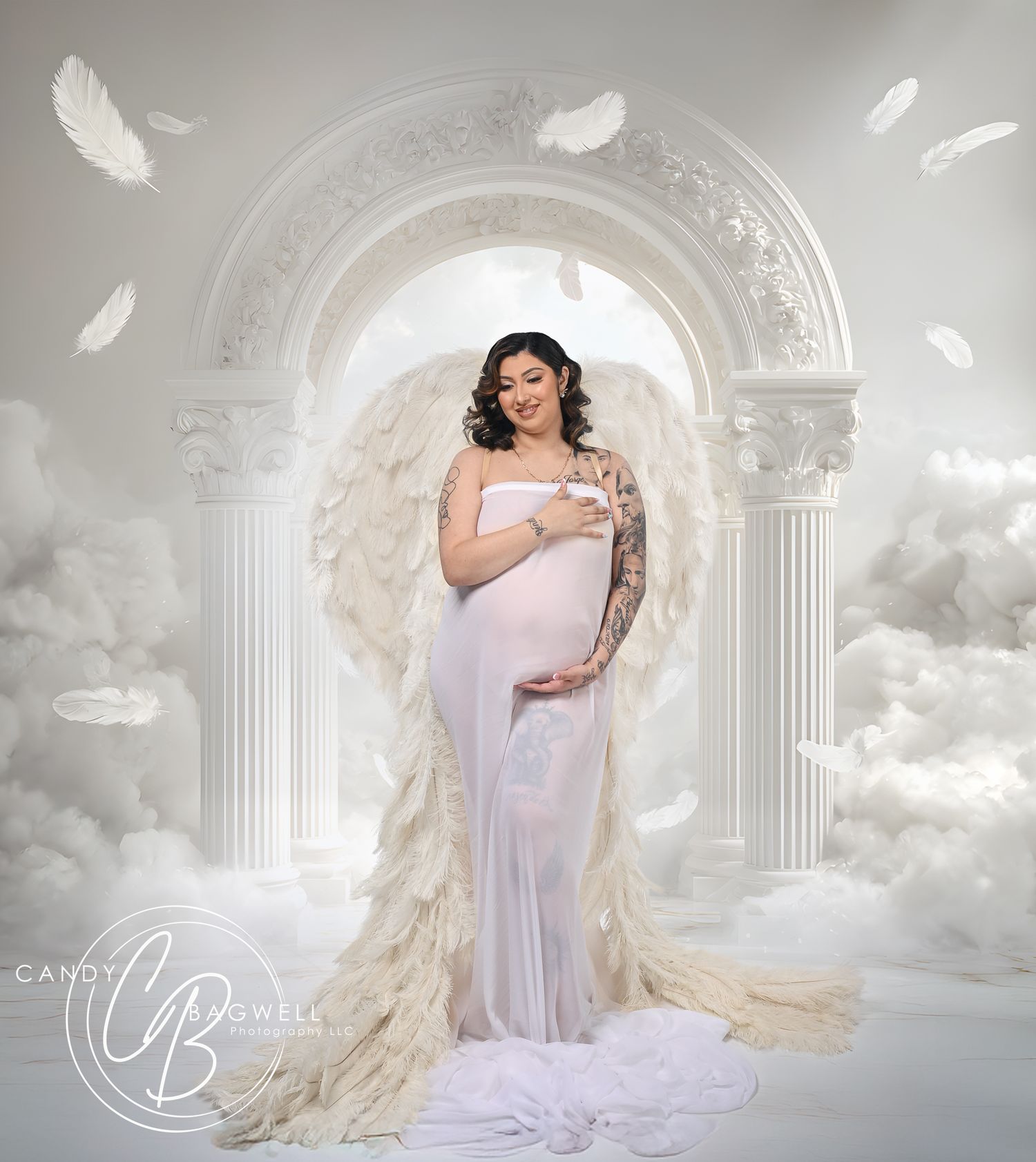 Luxury maternity portrait with an expecting mother and elegant digital composite styling by Candy Bagwell Photography in Fletcher, NC.