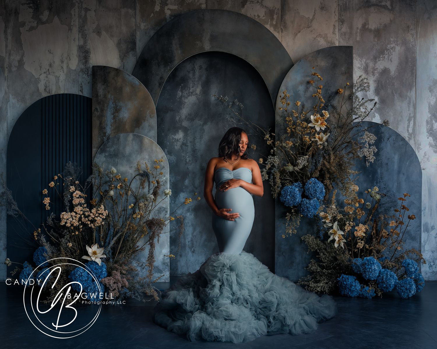 Dramatic digital composite maternity portrait with luxury editorial styling by Candy Bagwell Photography, serving Fletcher and Western NC.