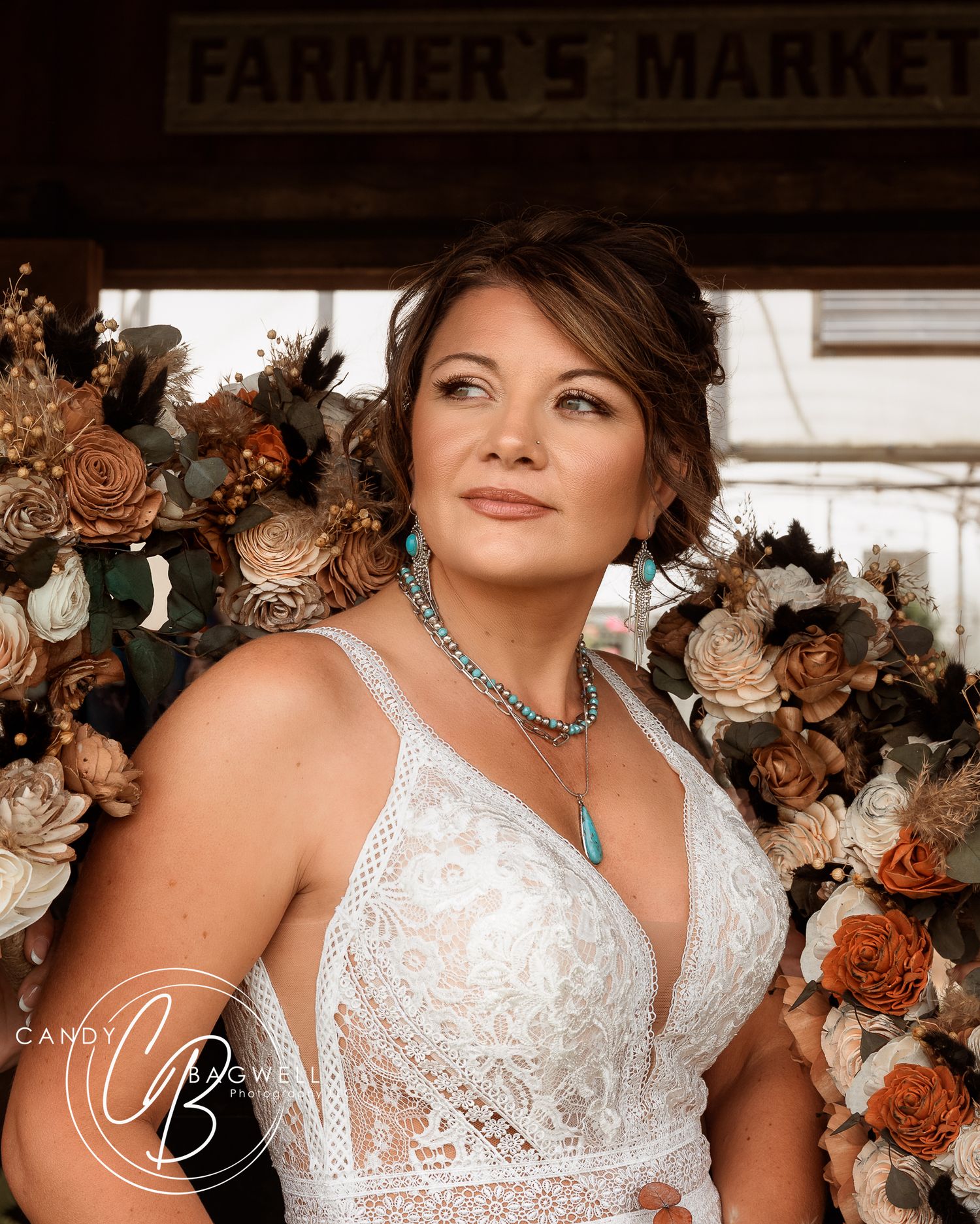 Elegant bridal portrait with rustic wedding details by Candy Bagwell Photography, serving Fletcher, Asheville, and Western NC.