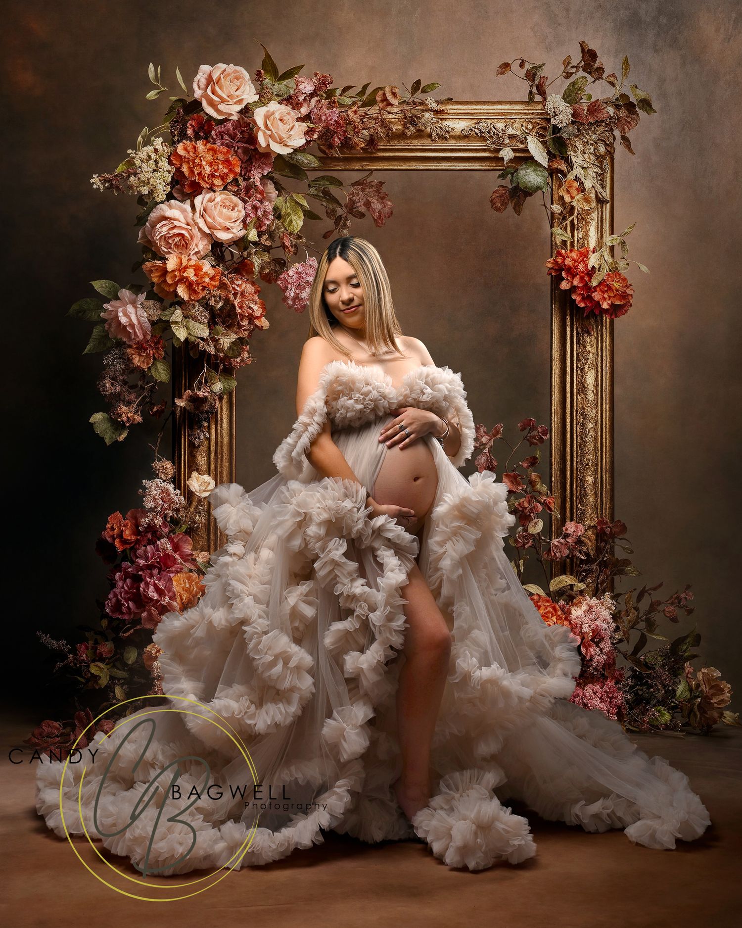 Luxury maternity portrait with an expecting mother and elegant digital composite styling by Candy Bagwell Photography in Fletcher, NC.