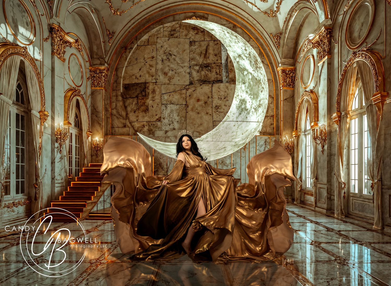 Dramatic digital composite maternity portrait with luxury editorial styling by Candy Bagwell Photography, serving Fletcher and Western NC.