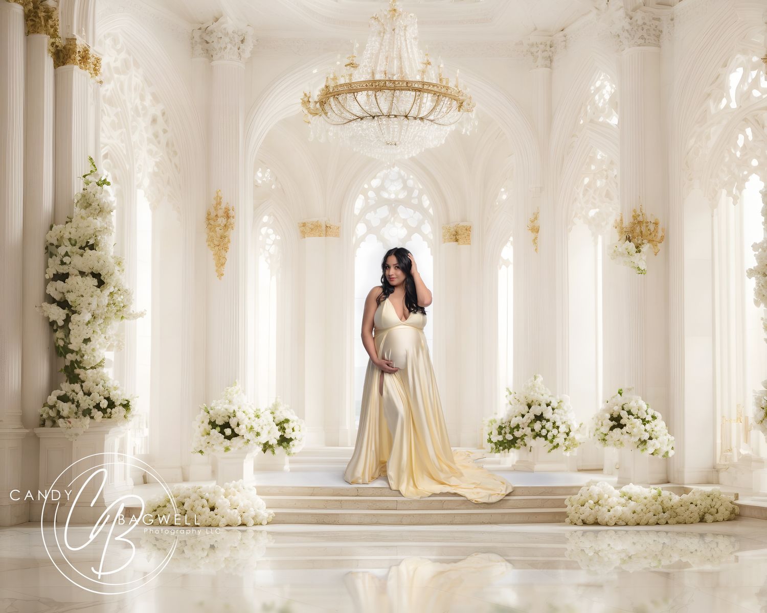 Digital composite maternity portrait with luxury editorial styling by Candy Bagwell Photography, serving Fletcher and Western NC.