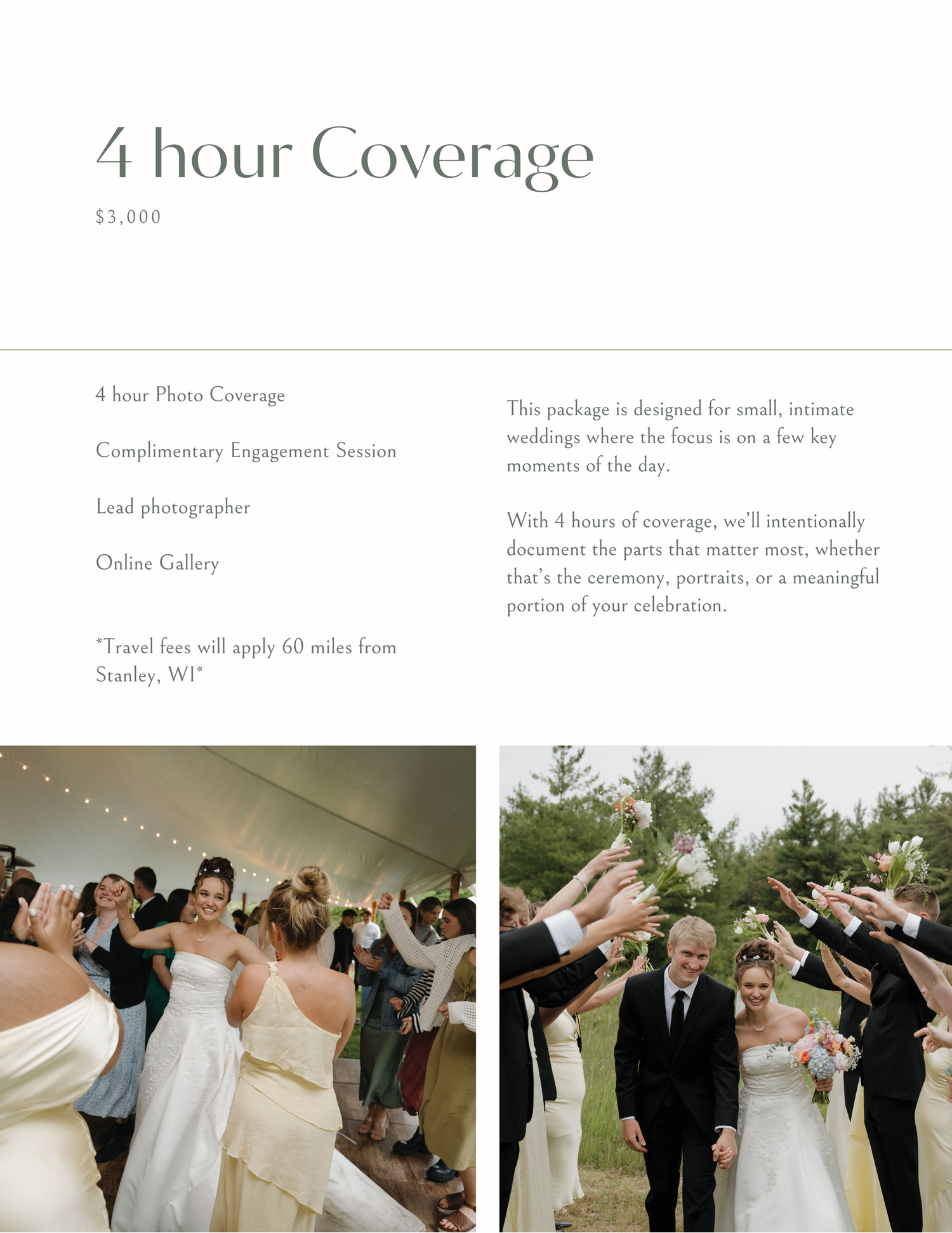 Wedding reception dance floor celebration and groom with groomsmen portrait from 4-hour coverage package.
