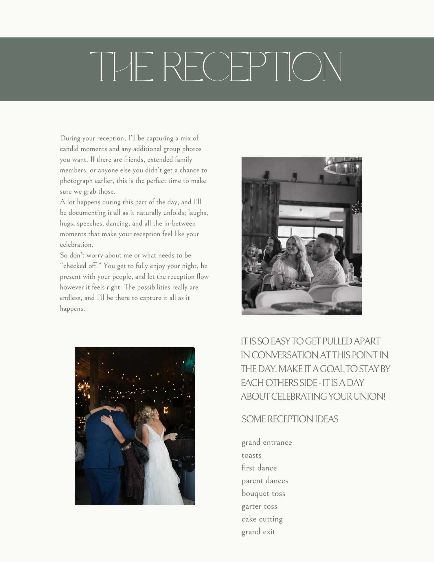 Couple shares first dance at elegant wedding reception with warm ambient lighting.