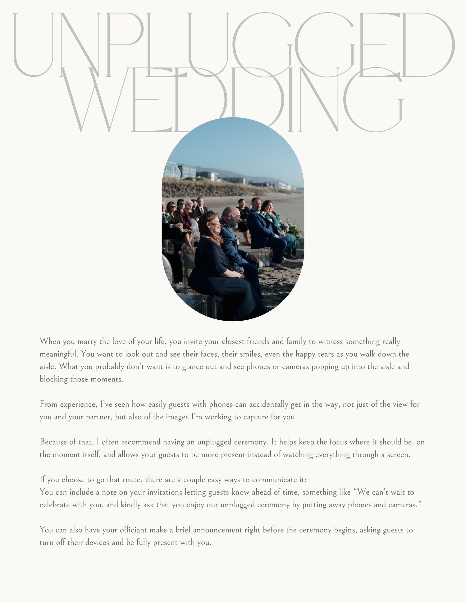Wedding guests seated outdoors at a ceremony, viewed from behind in natural lighting.