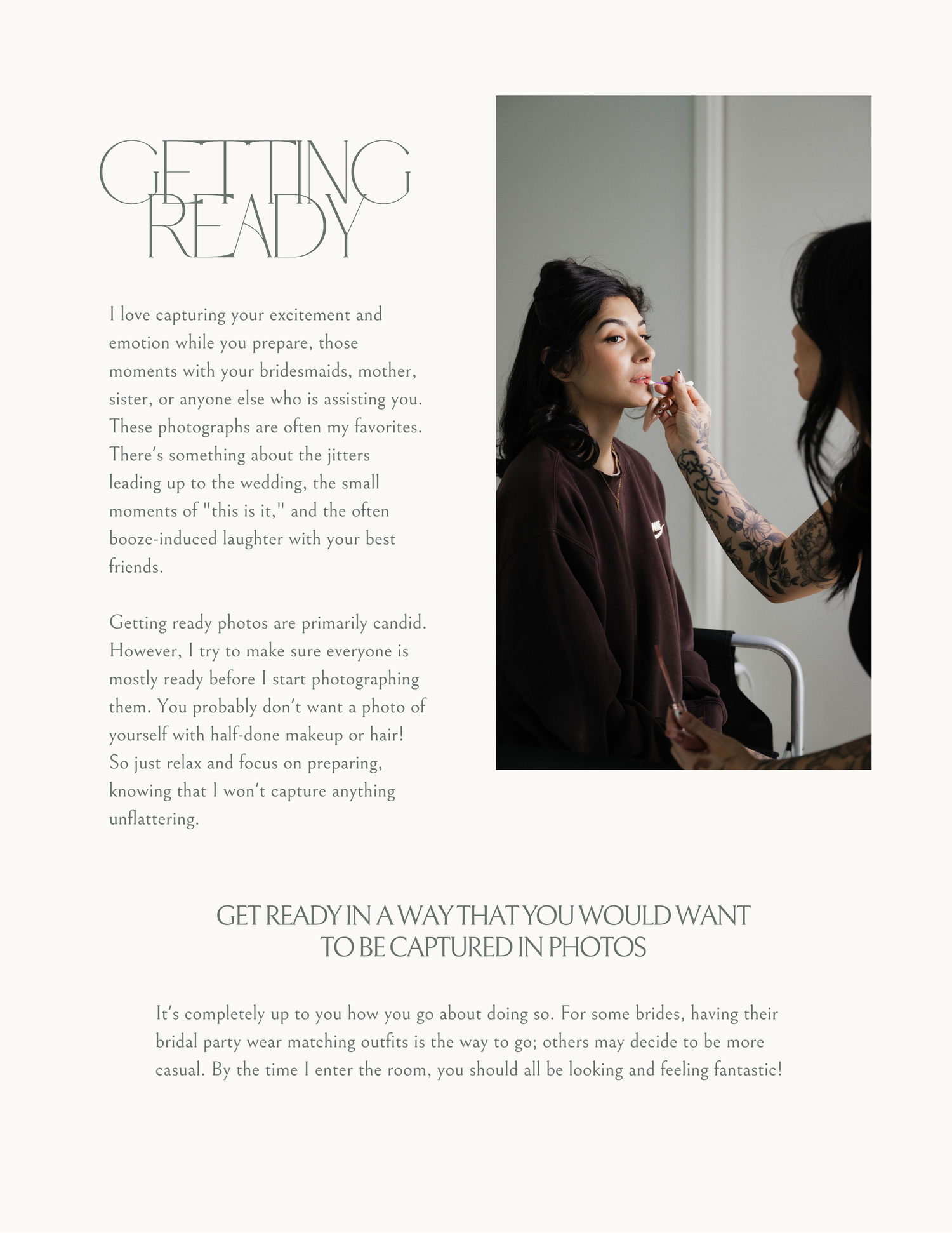 Bride getting makeup done with bridesmaid in candid getting ready wedding photography moment.