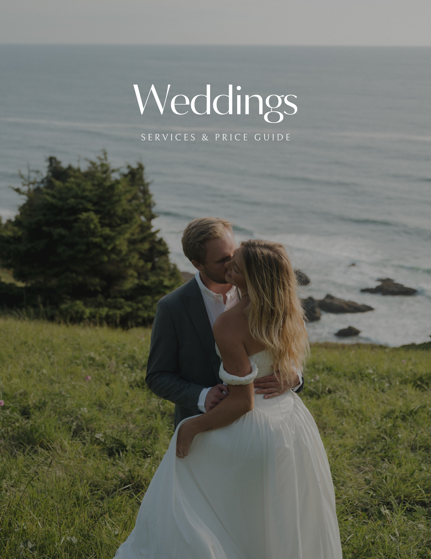 A couple embraces on a coastal cliffside on the Wildflower Honey Photography weddings cover.