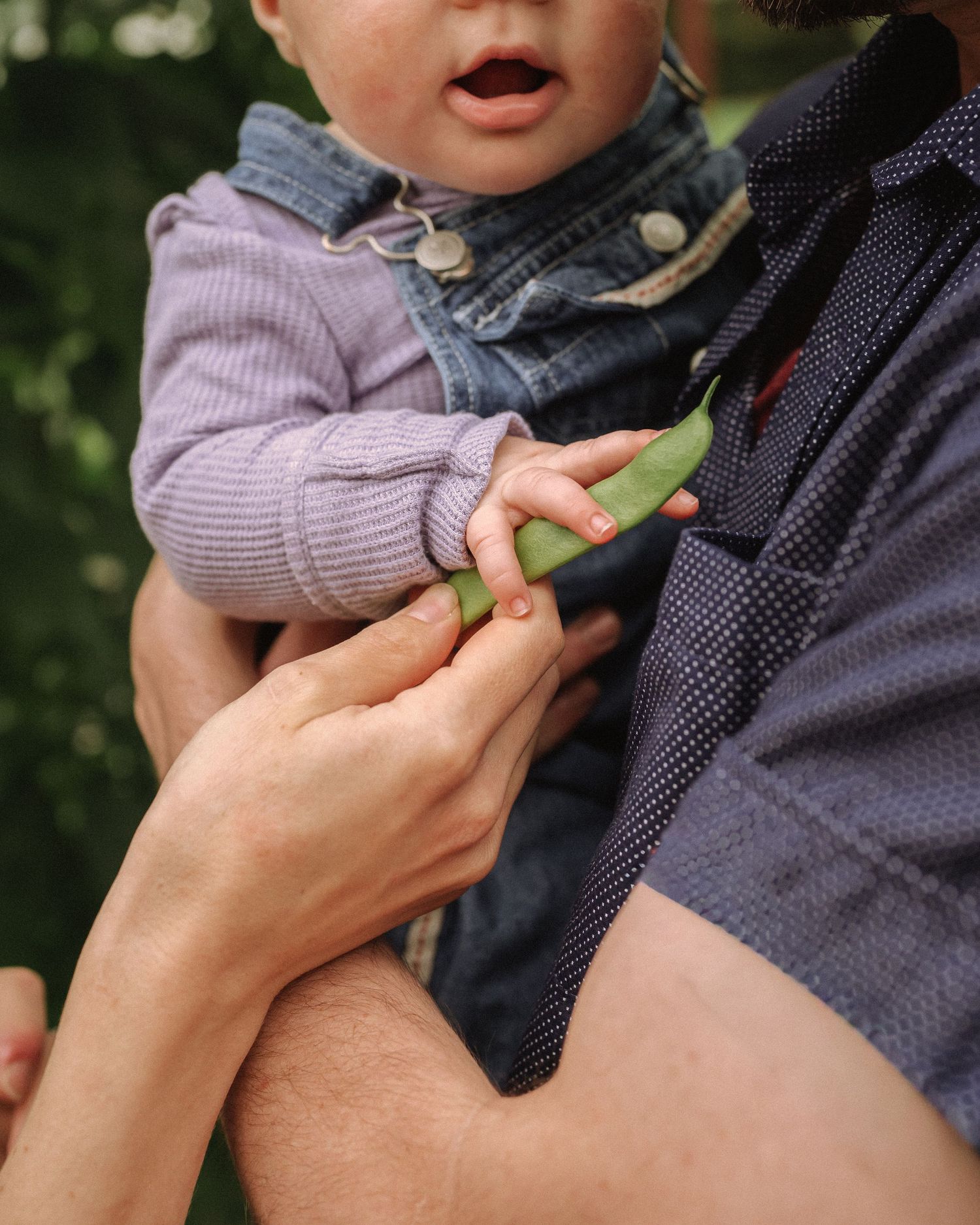 Close-up shots showing hands holding a small green object outdoors.