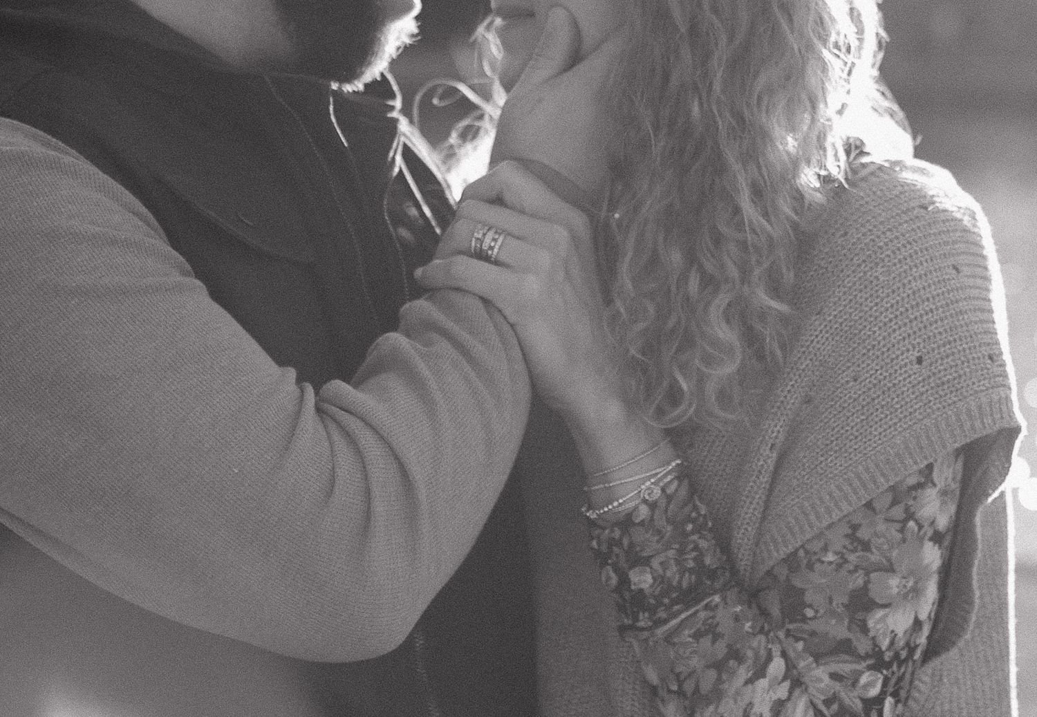 Black and white romantic portrait with dramatic lighting and shadows. Alabama photographer; South Alabama photographer
