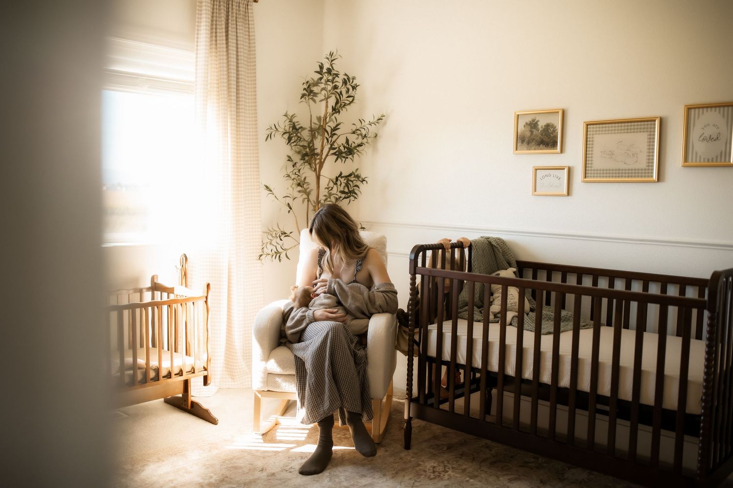 Cozy nursery interior with natural light streaming through windows.