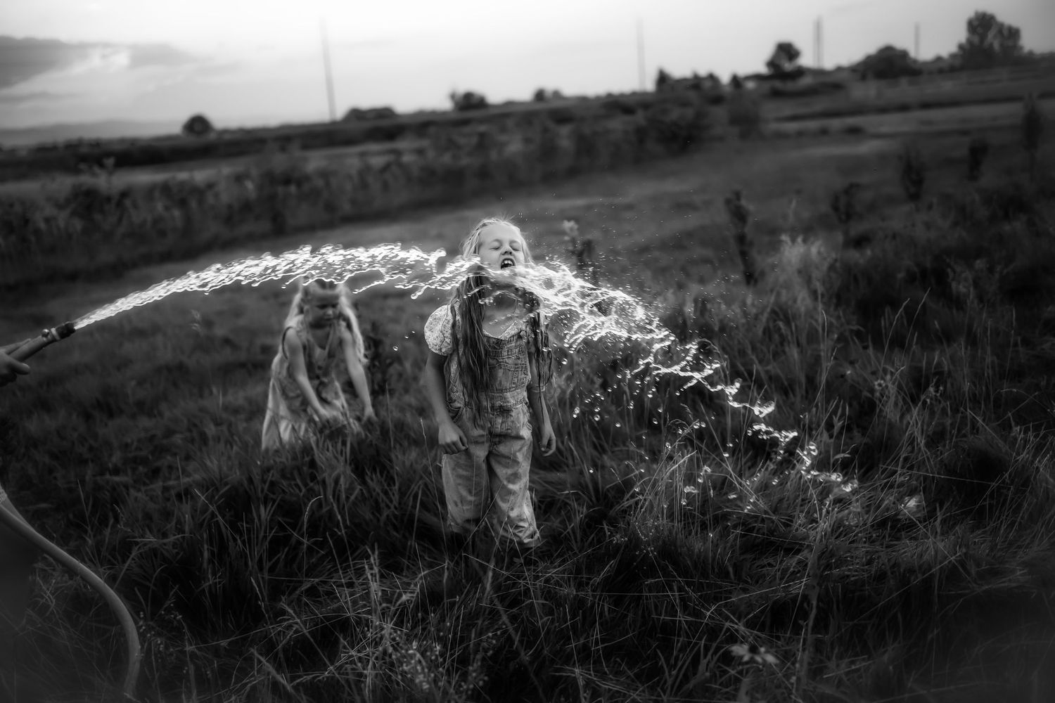 A series of black and white landscape photographs showing rolling hills and rural countryside scenes in moody lighting.