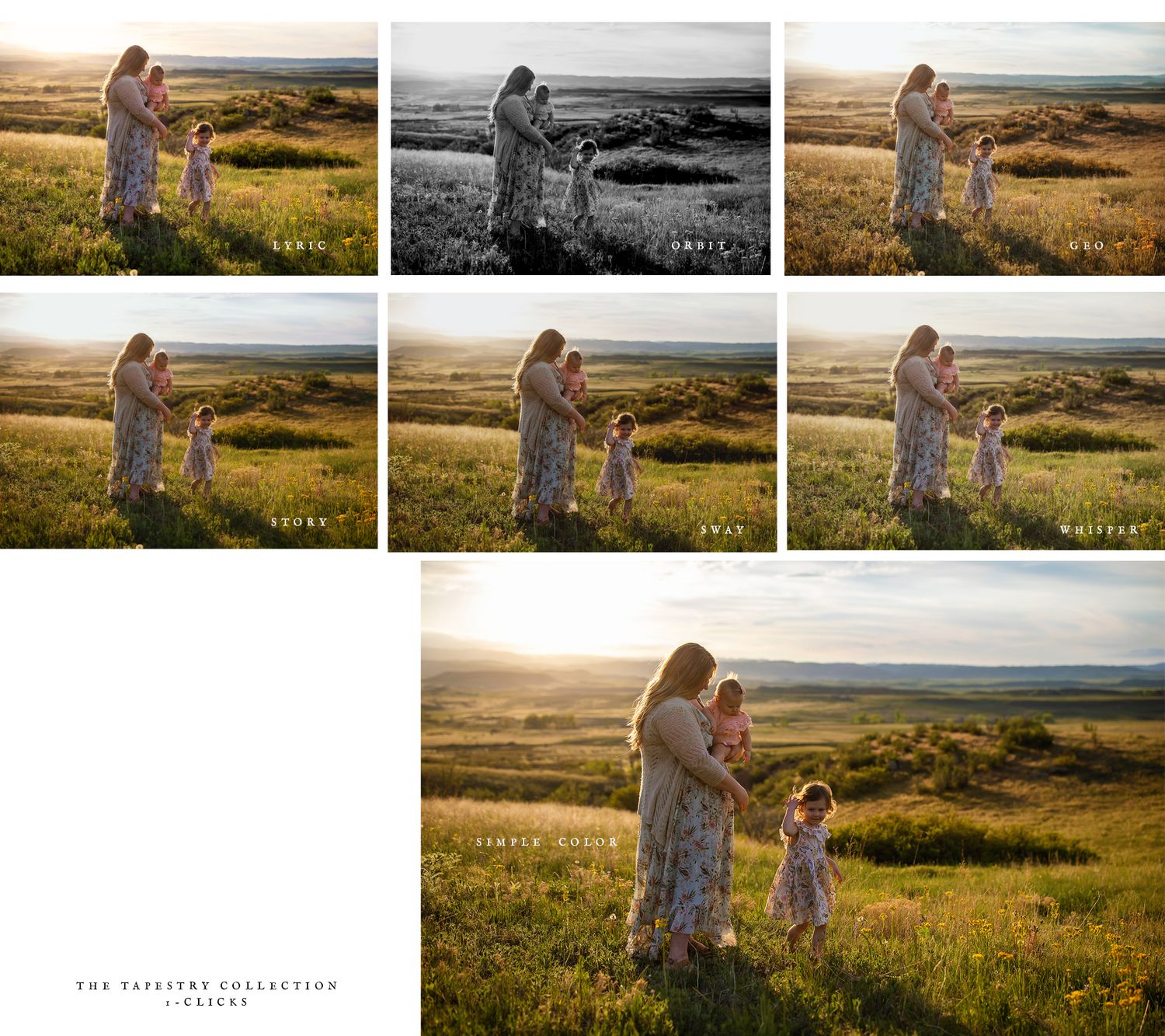 Collection of panoramic sunset images showing silhouettes against a golden sky.