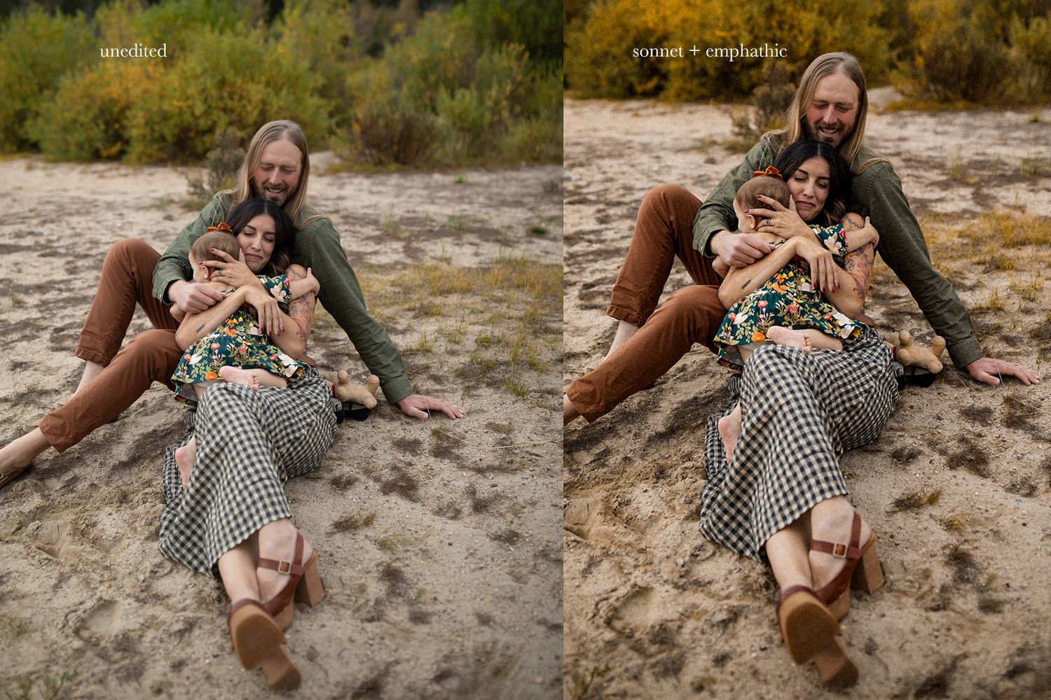 Series of candid moments captured on sandy beach setting.