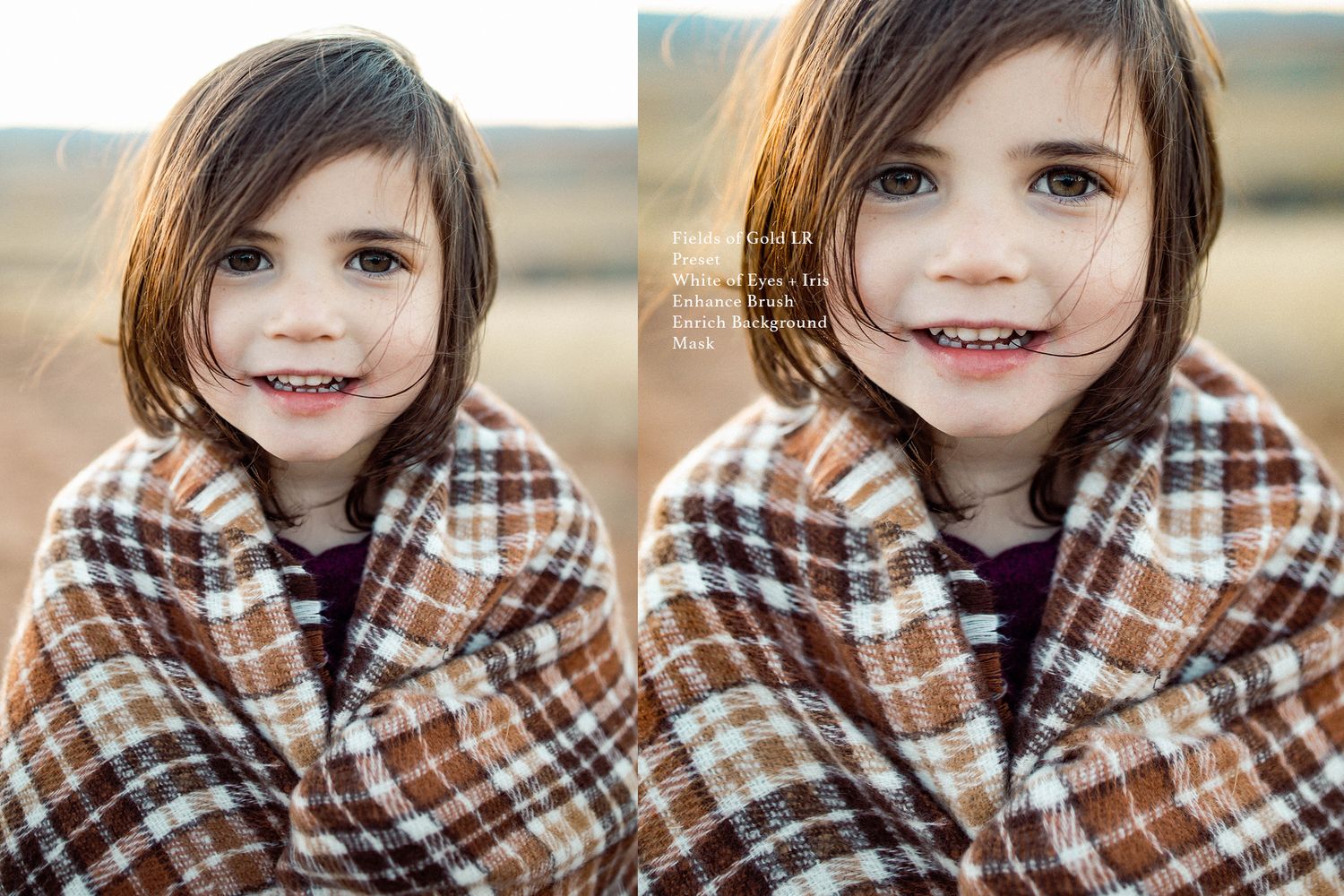 Portrait series showing expressions in plaid shirt against warm natural backdrop.