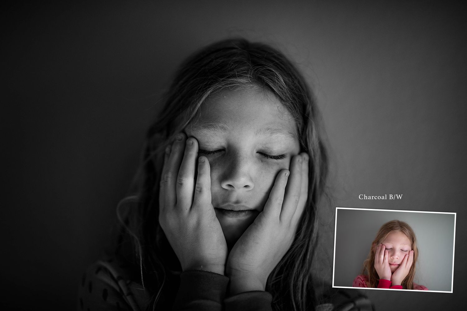 Moody black and white portrait series with dramatic lighting and emotional expressions.