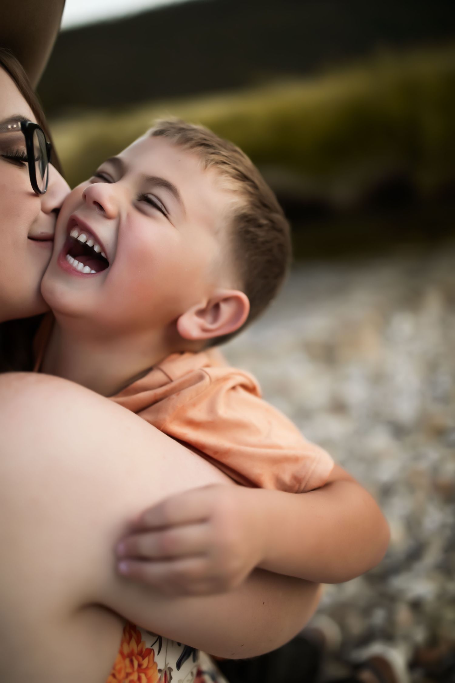 Close up emotional portrait showing joy and laughter.