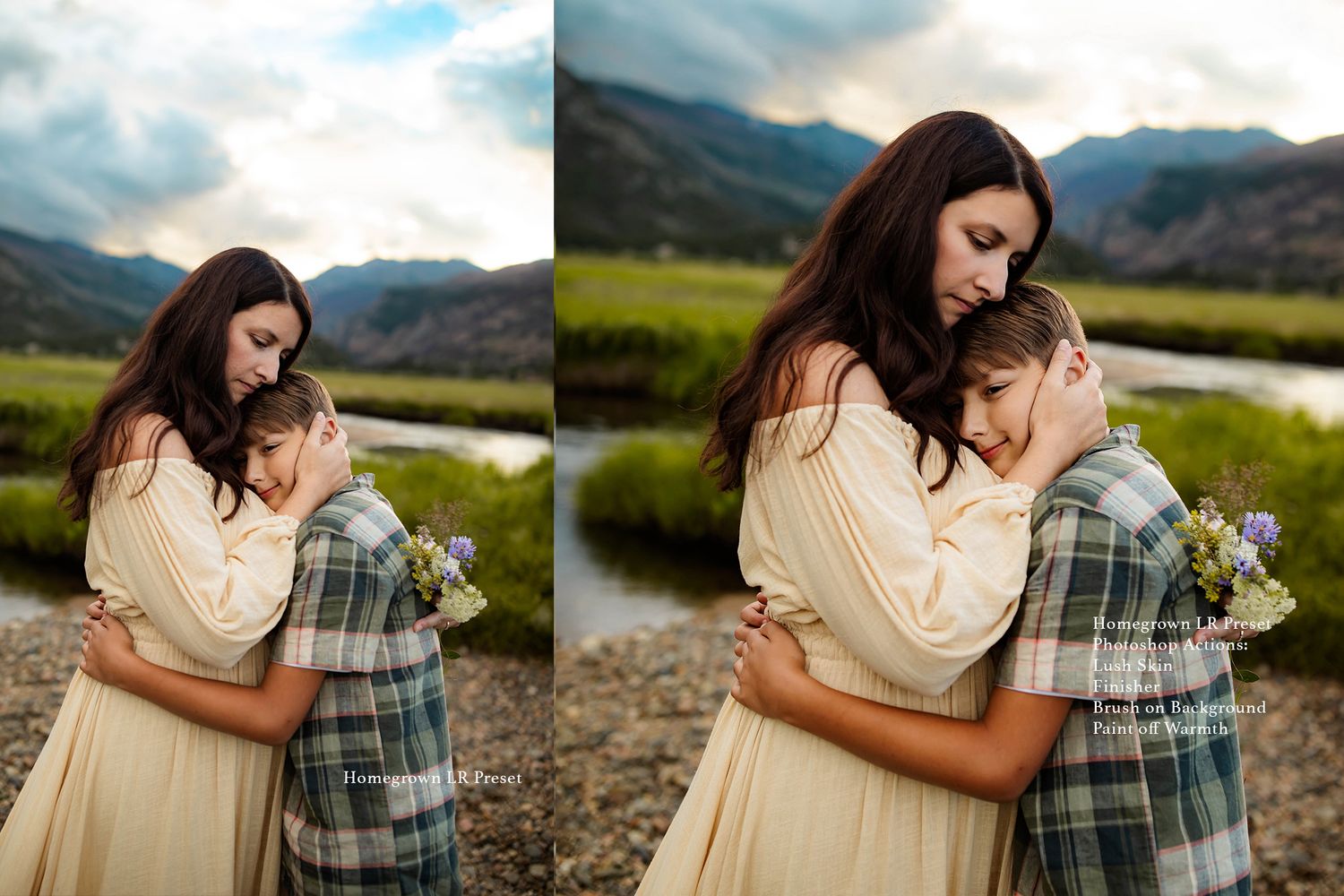 Intimate couple portraits captured in a scenic mountain valley at sunset.