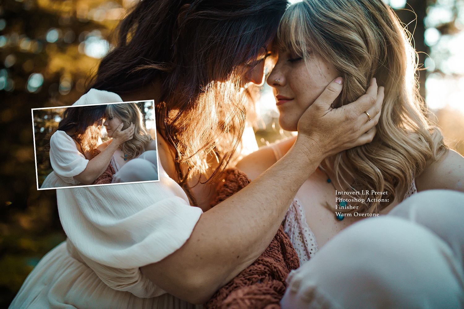 Intimate moments captured during a golden hour outdoor photo session.