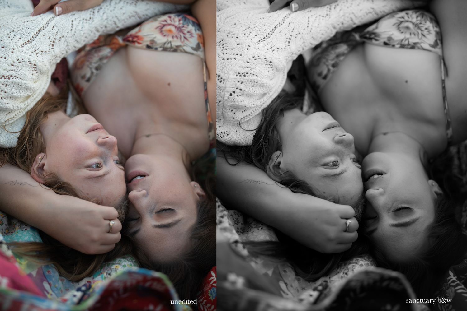 Black and white portraits showing intimate family moments.