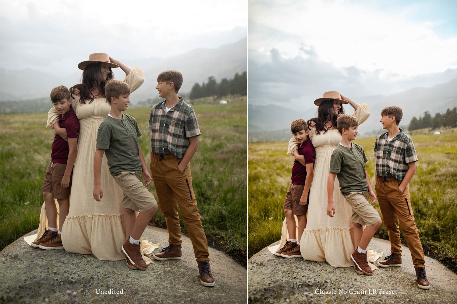 Progressive series of tender moments captured against a mountain backdrop.