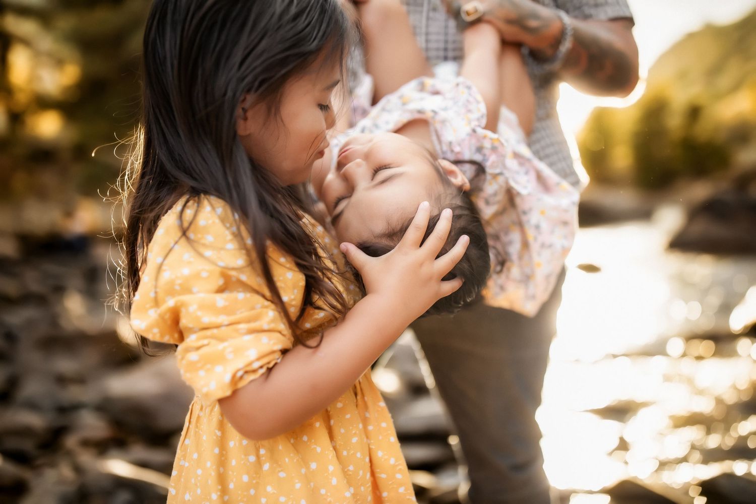 A collection of intimate lifestyle photos showing tender moments between people at golden hour.