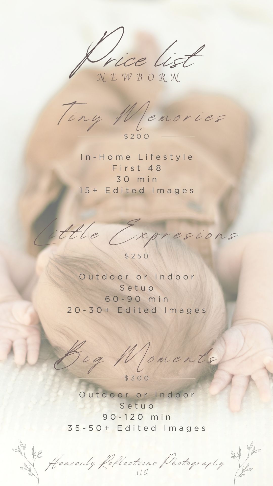 Newborn Photography Price List - First 48 - Lifestyle - Indoor/Outdoor Set Up