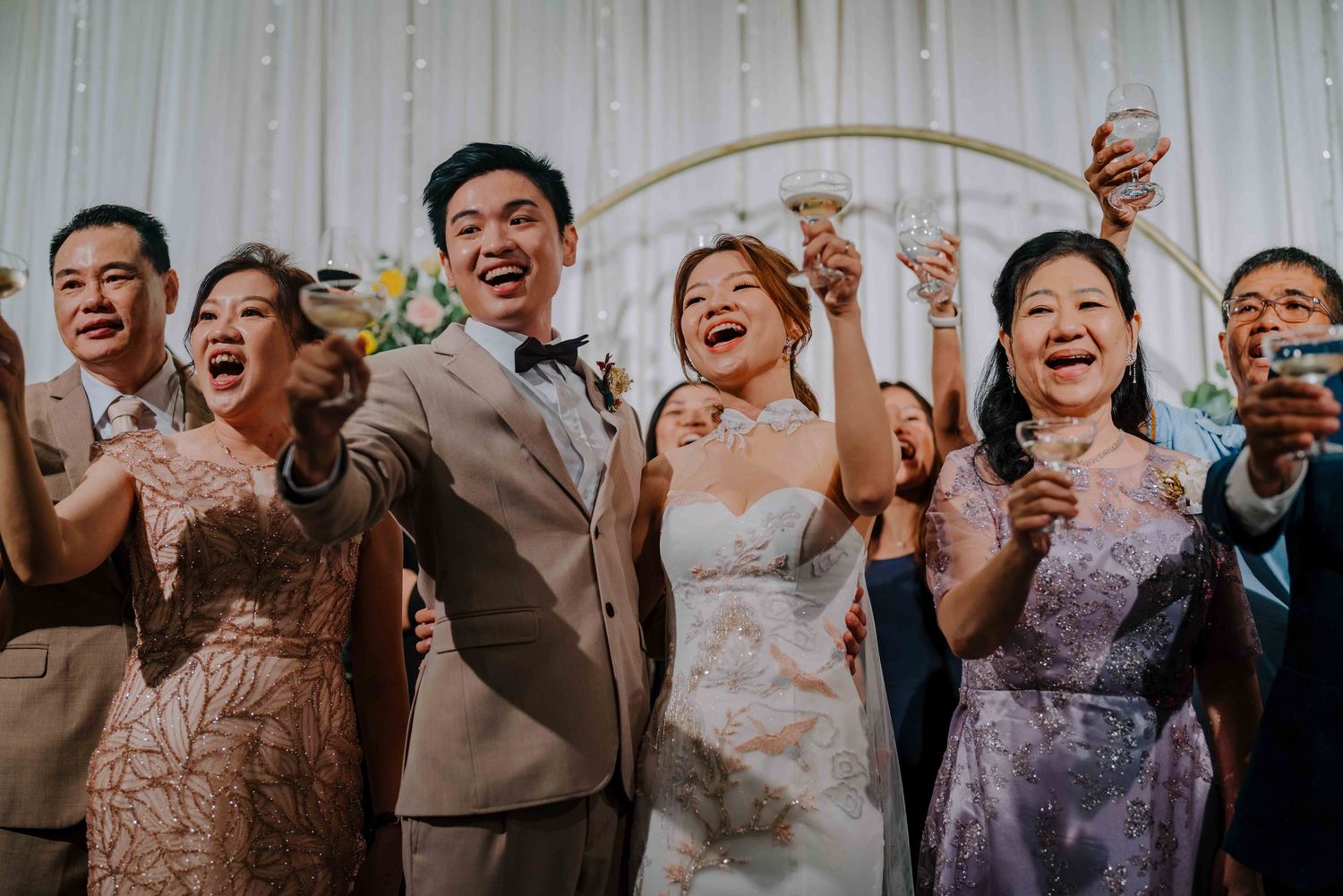 champagne toast at wedding in sofitel singapore city centre