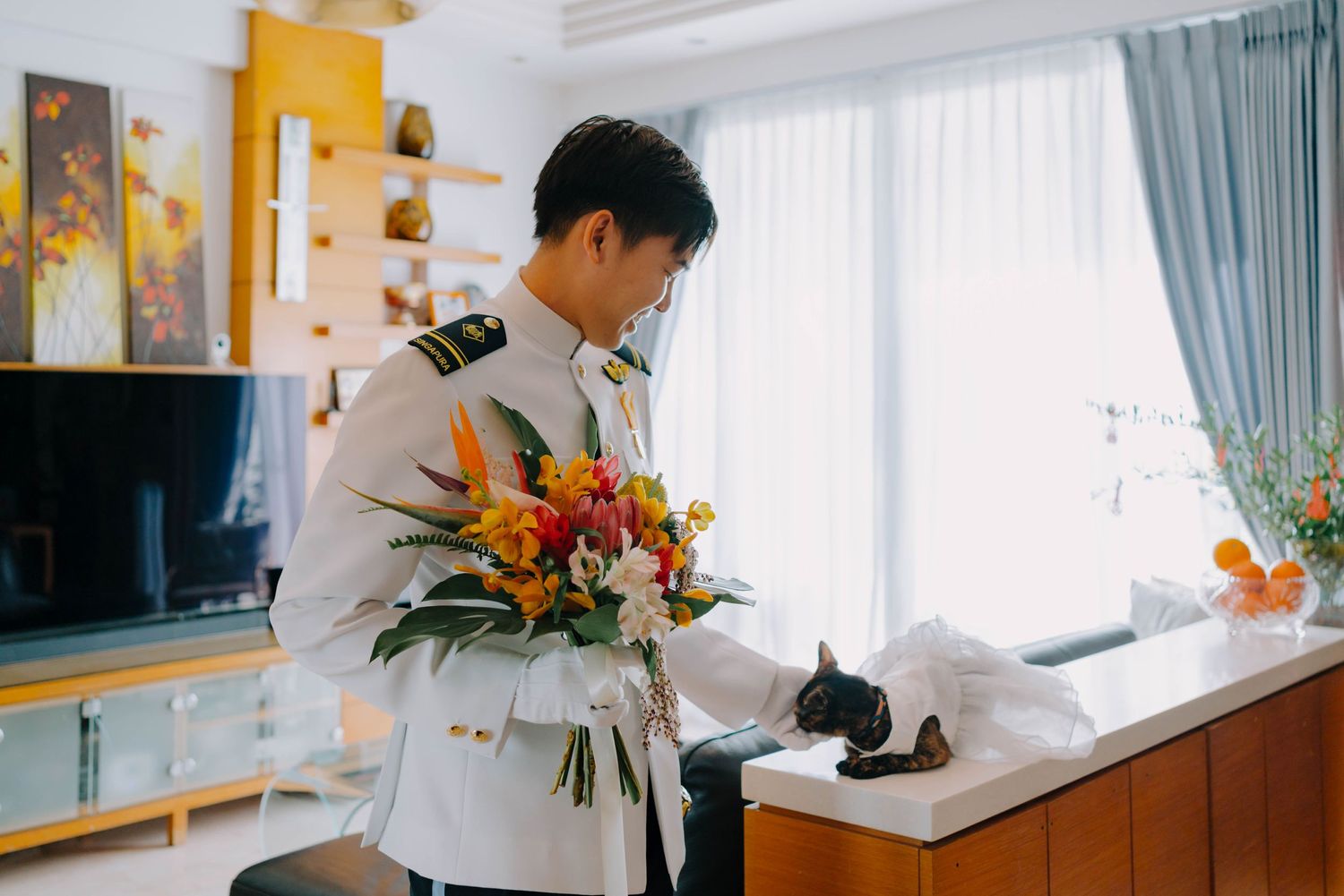 groom in military uniform for church wedding singapore