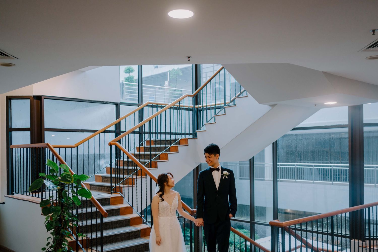 bride and groom wedding portrait at ywca fort canning singapore