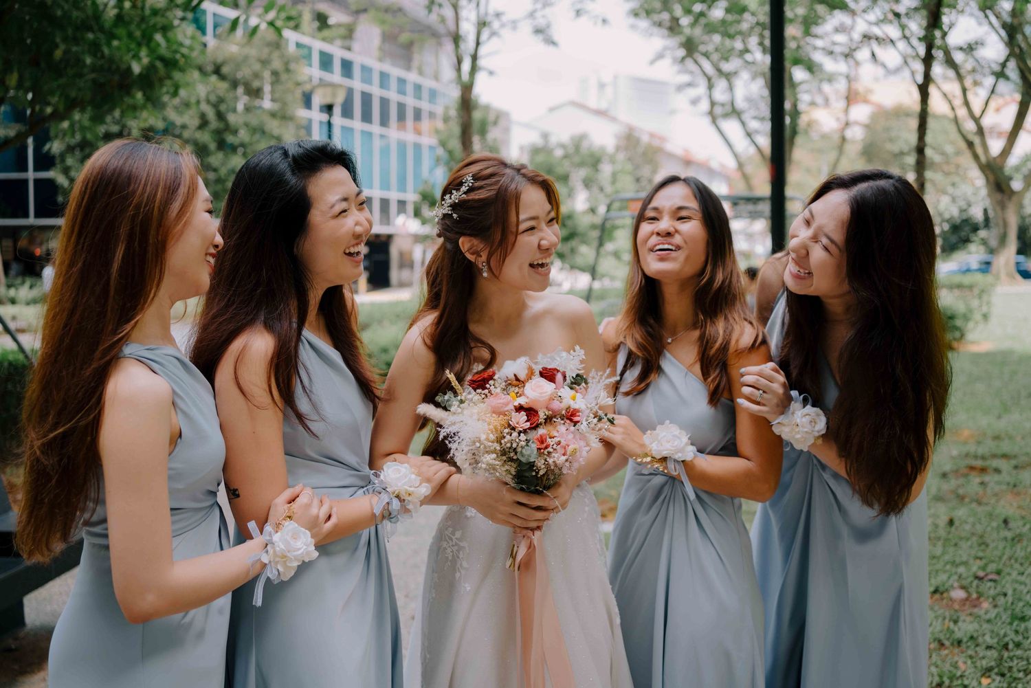 bridal party on wedding day at sofitel wallich street singapore