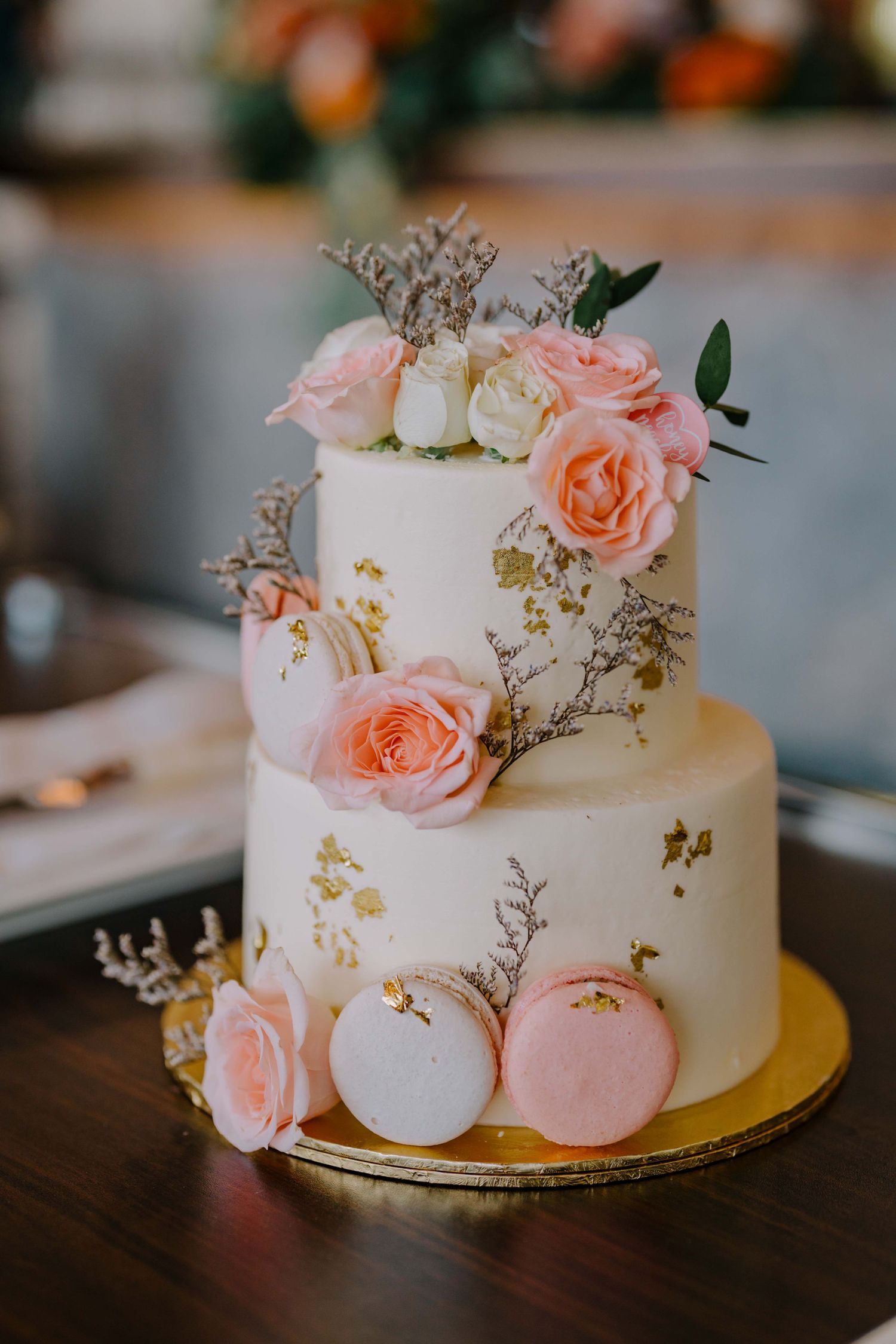 cake with macarons at wedding in empress restaurant singapore