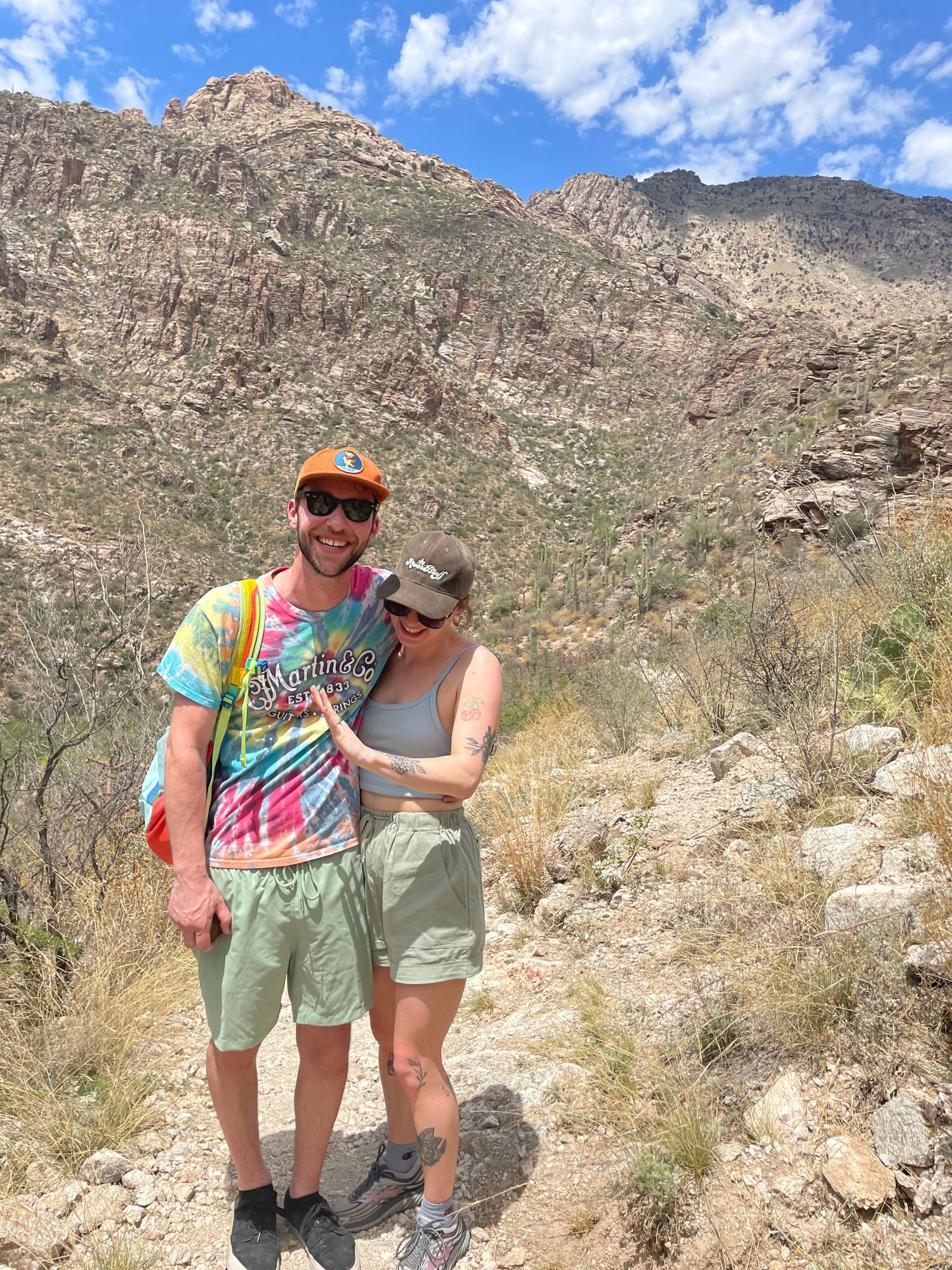 Emily and Noah's Wedding proposal in Sabino National Forest in Tucson, Arizona with an Emerald engagement ring
