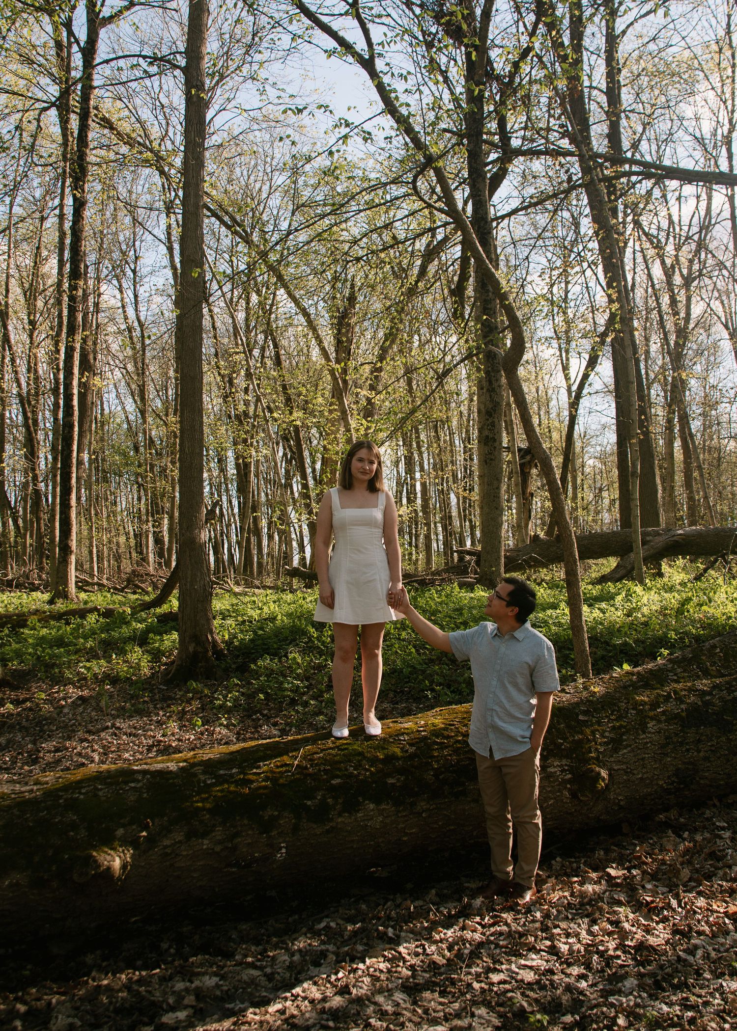 Engagement photos in the woods, beautiful greens, Emily Earll Photos