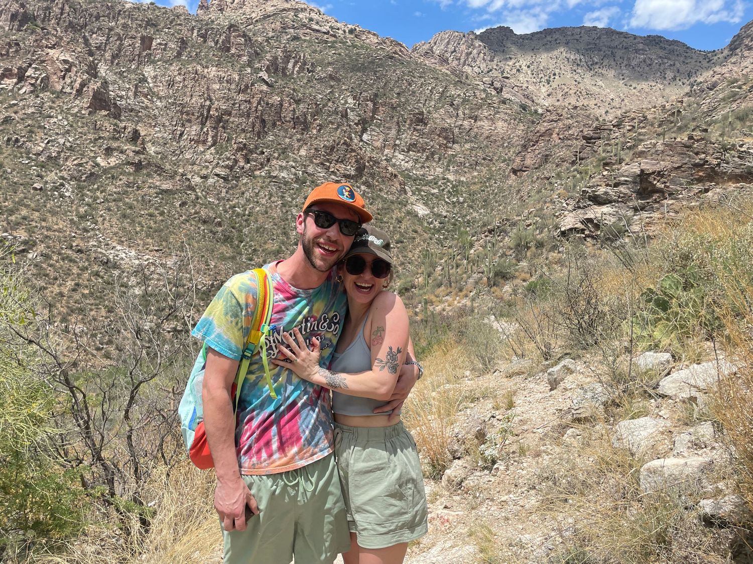 Emily and Noah's Wedding proposal in Sabino National Forest in Tucson, Arizona with an Emerald engagement ring