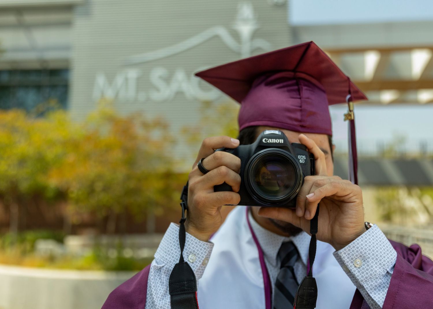 Graduation celebration captured with multiple camera angles on campus.
