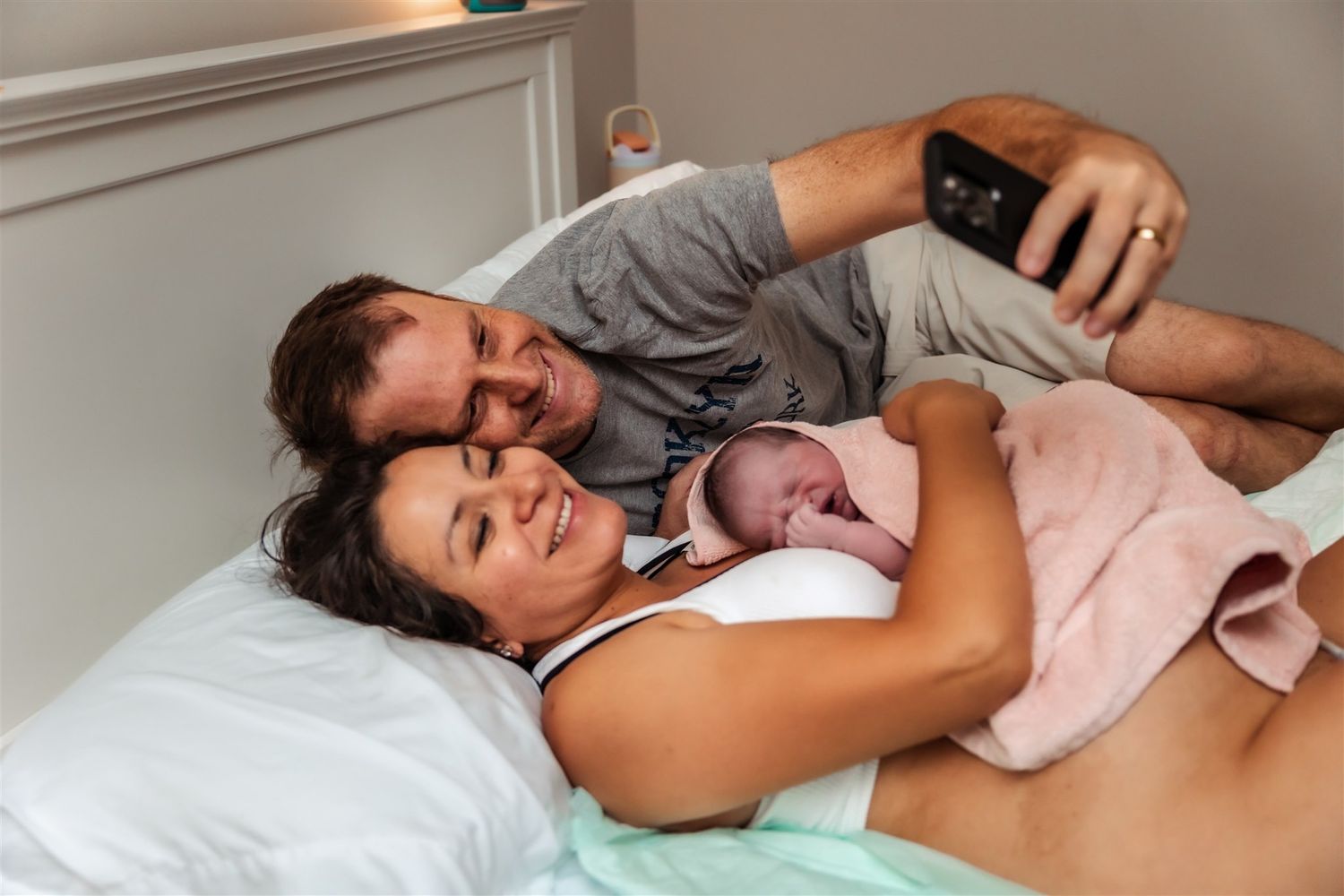Taking a selfie after giving birth unmedicated at the birth center of midland