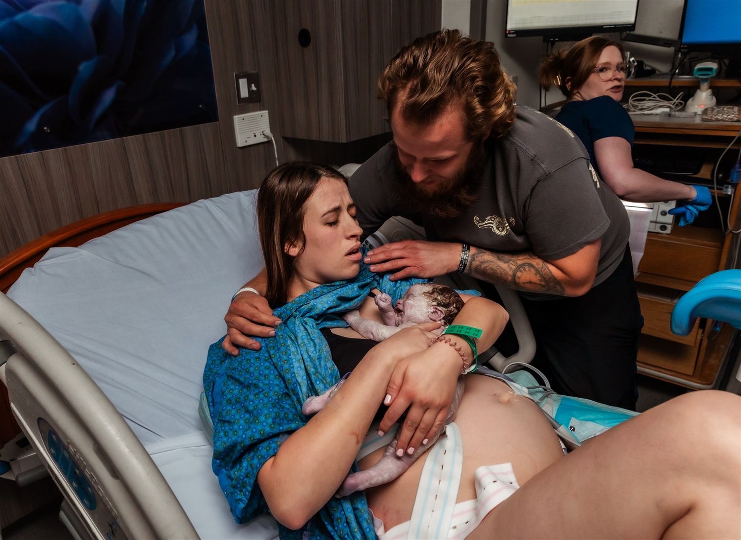 mom sighs in relief after a quick birth at Odessa regional medical center