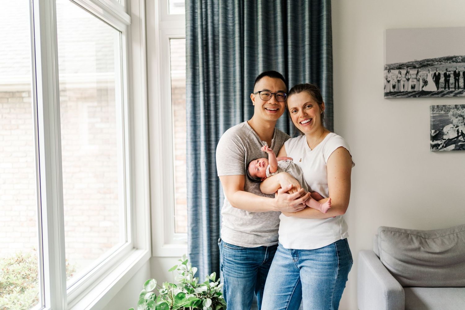 Interior home photography session with soft window light in a modern living space.
Niagara newborn photos.