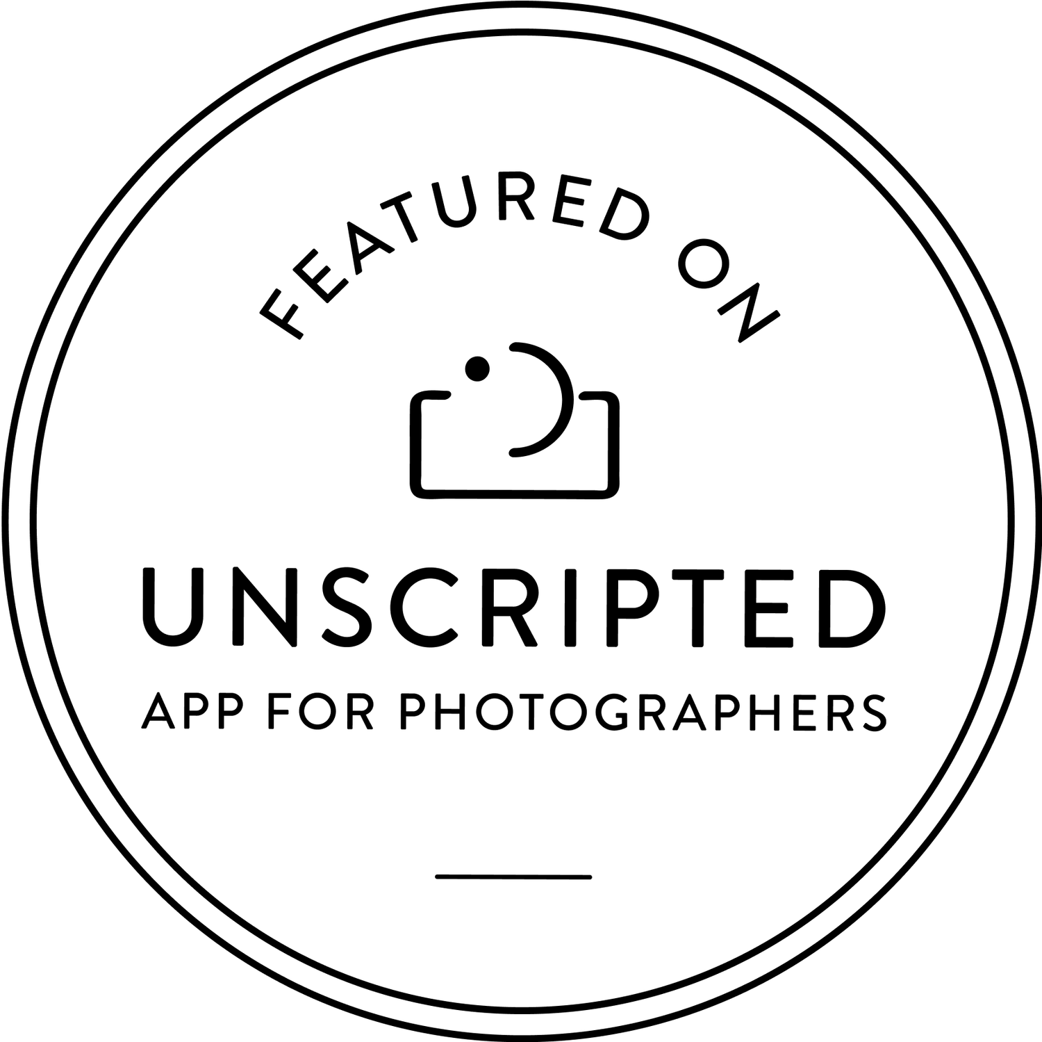 Series of black and white photography badges arranged horizontally.
