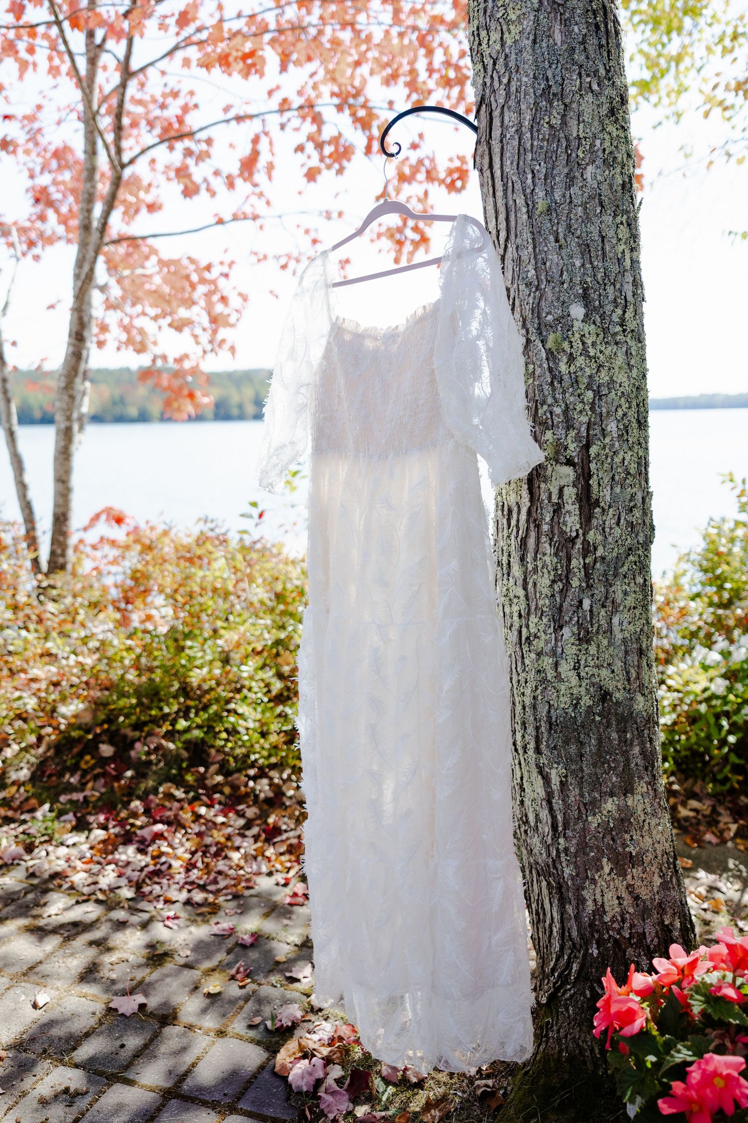 Image of wedding dress hung up outside