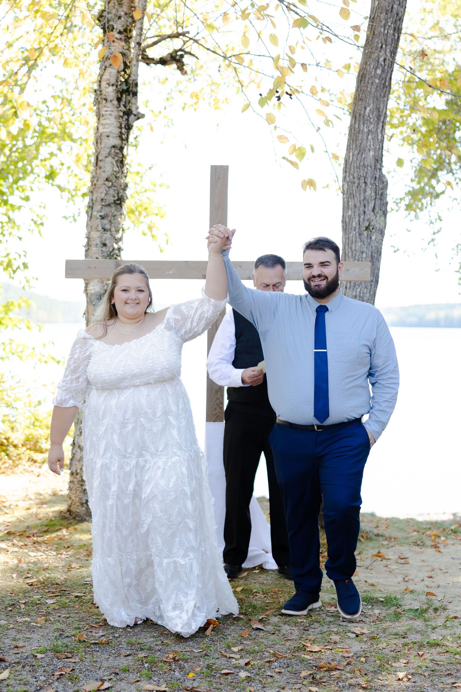 Couple right after being pronounced husband and wife