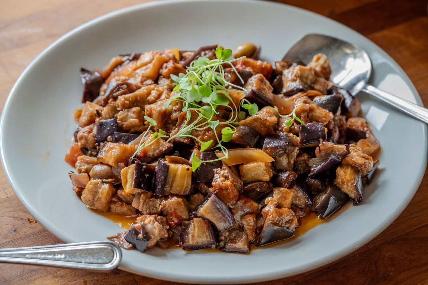 Gourmet plated dinner with vegetables and grains