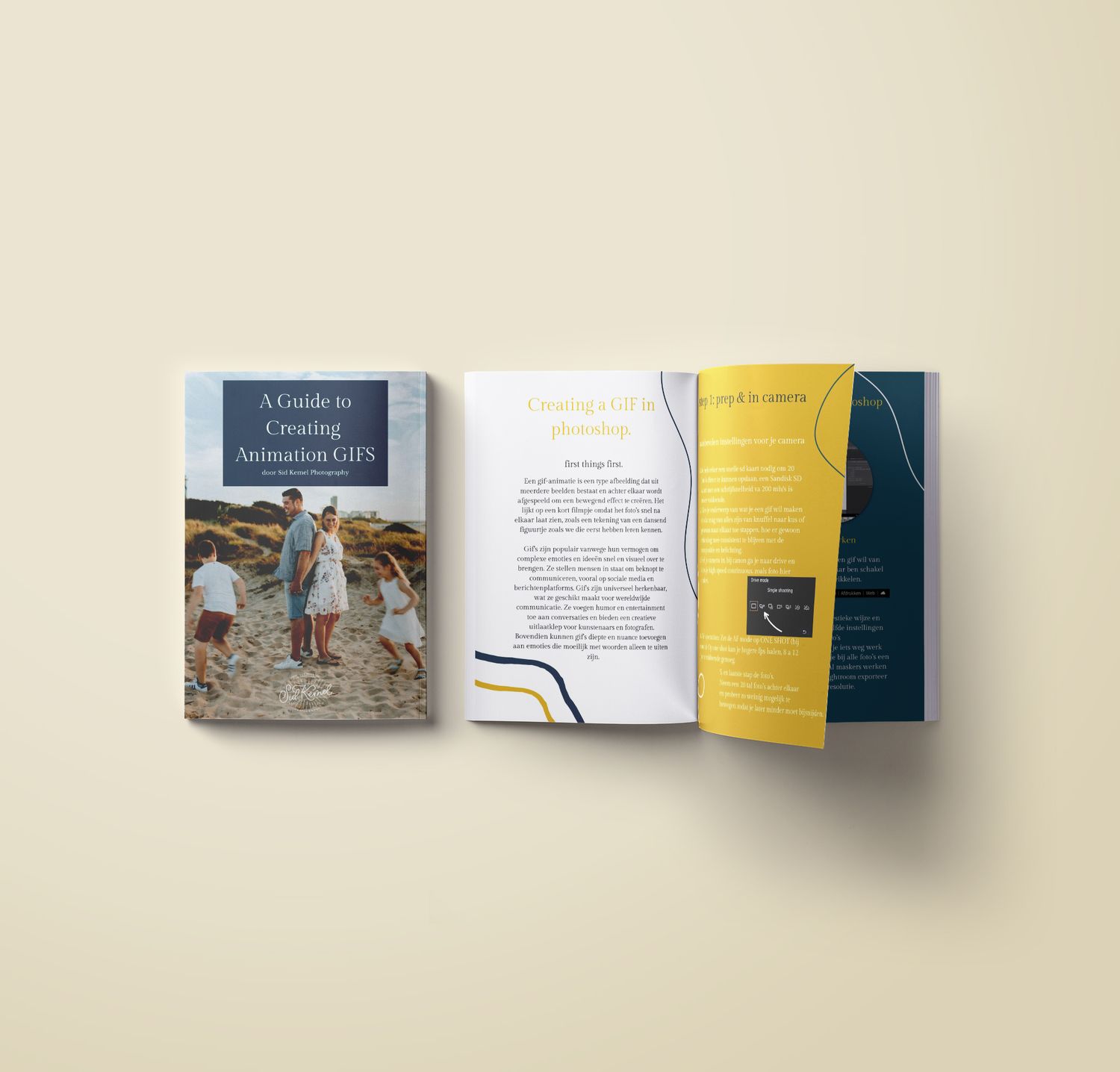 een mockup foto van de Guide om gif animaties te leren maken in photoshop geschreven door Sid Kemel Photography