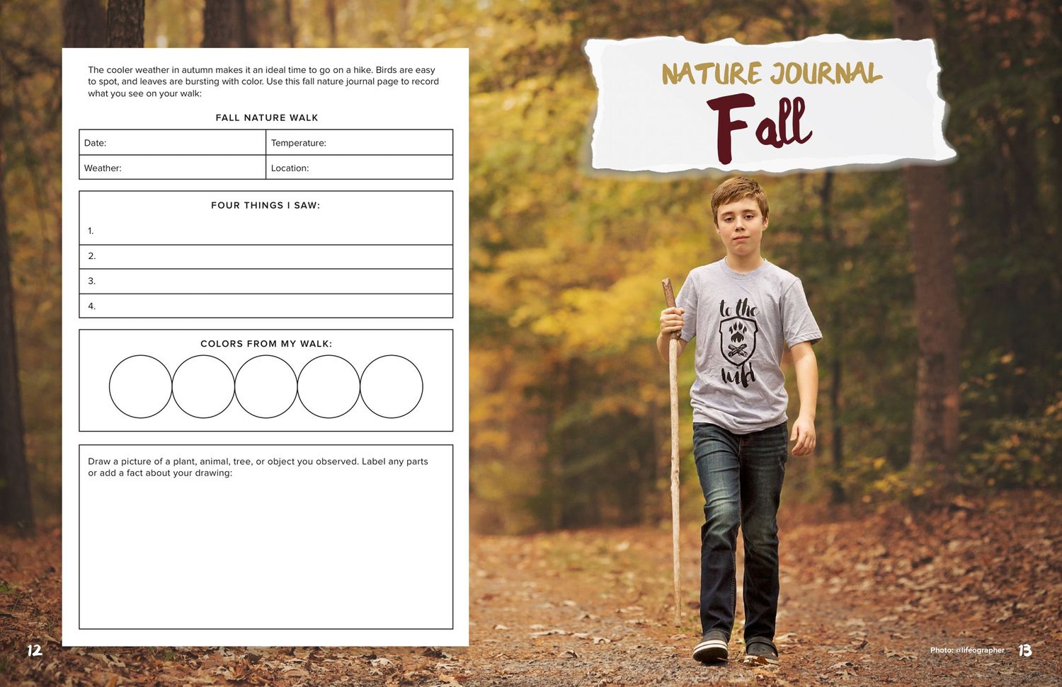 Nature journal cover page with fall theme featuring path through autumn trees.